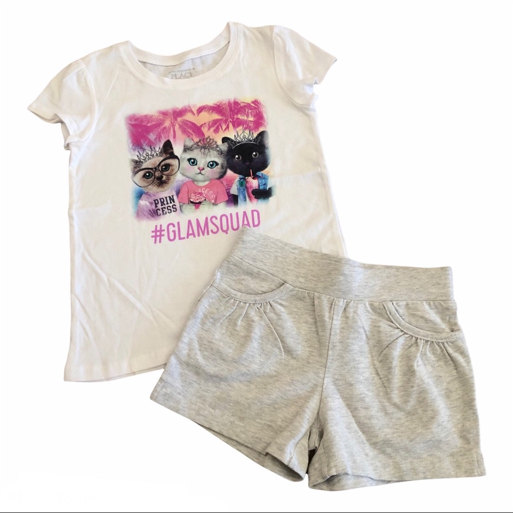 Shorts yes Children’s Place Girls 4 4T Kitten T-Shirt & Grey